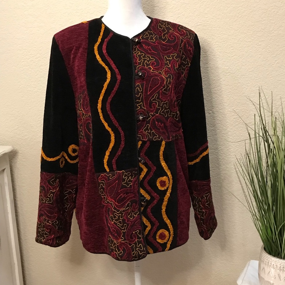 Indigo Moon embroidered statement jacket glass bead buttons size medium